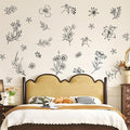 Tanlaby Sketch Black Flower Wall Decals, Garden Floral Wall Stickers Retro Wildflower Decal Peel and Stick Walll Art Decor for Bedroom Office Sofa TV Backdrop