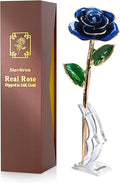 Sinvitron Gold Dipped Infinity Rose Forever Flower Decor, Resin Preserved Real Rose Birthday Gift for Women, Anniversary Present for Mom (Deep Blue)