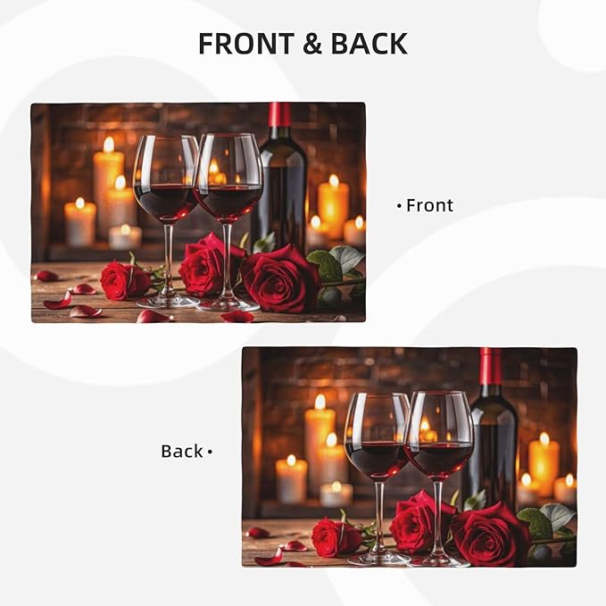 Red Rose Wine Linen Table Placemats Set of 6 Romantic Rose Floral Modern Art Placemat Indoor Outdoor Party Home Desktop Kitchen Dining Room Decoration 12x18 Inch