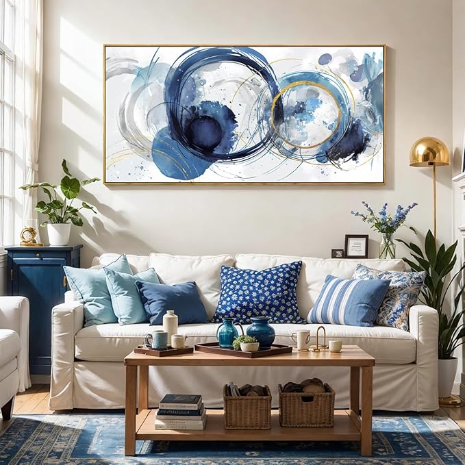 Wall Art Abstract Art Paintings Blue Fantasy Colorful Graffiti on White Background Modern Artwork wall Decor for Living Room Bedroom Kitchen 30"x60" with Framed