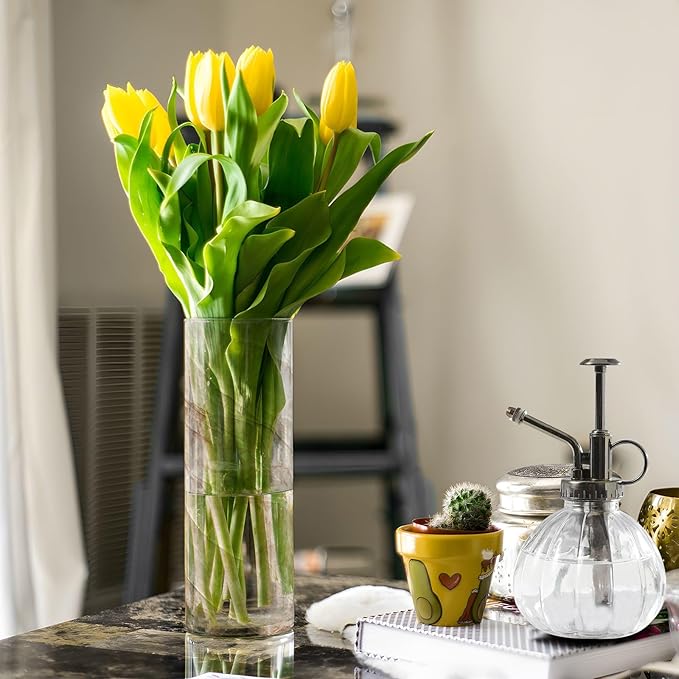 xmyzcd Beige Marble Vase Cylinder Vases Clear Plastic Flower Vase Easy to Clean for Centerpieces Homes Offices Kitchens
