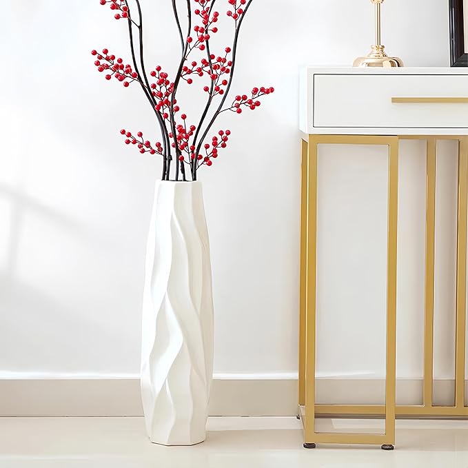 Large Floor Ceramic Vase 24 Inches Tall,White Modern Flower Tall Vases for Office, Home,Farmhouse,Living Room Décor,Simple Origami Design Fall Decorative Porcelain Flower Arrangement Vase Ideal Gift