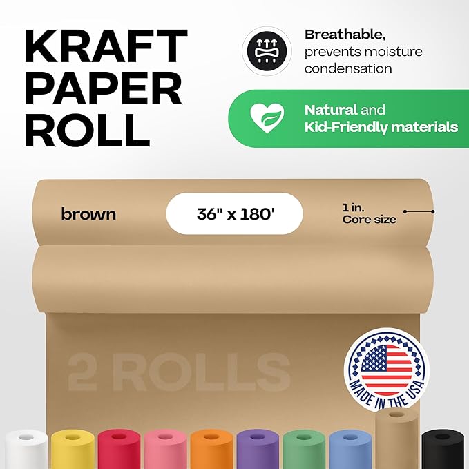 Brown Kraft Paper Roll 36" x 2160" (180 feet), Pack of 2 - USA-Made Brown Packing Paper 30lb Thickness for Moving, Shipping, Crafts/Arts - 100% Recycled Natural Wrapping Material by IDL Packaging