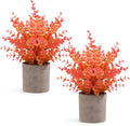 2 Pack Fall Small Fake Plants Eucalyptus Potted Artificial Plants Fall Decorations for Home Shelf Office Bathroom Desk Farmhouse Room Coffee Table Decor Fall Decor (Fall Orange)