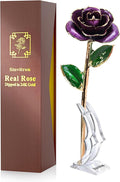 Sinvitron Gold Dipped Infinity Rose Forever Flower Decor, Resin Preserved Real Rose Birthday Gift for Women, Anniversary Present for Mom (Purple)