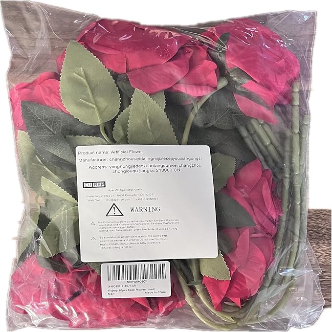 Flojery 10pcs Red Silk Roses Artificial Rose Flowers Long Stem for DIY Wedding Bouquet Table Centerpiece Home Décor