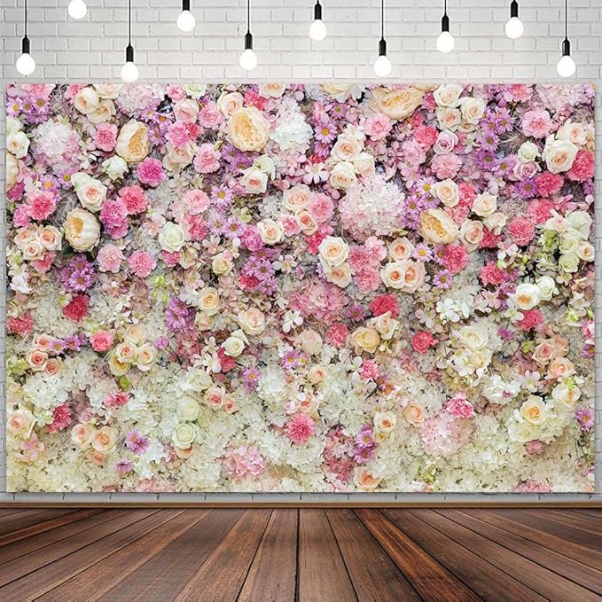 Pink Flower Wall Backdrop,Spring Mothers Day Flowers Photo Backdrop,Rose Girls Birthday Party Weeding Bridal Shower Backdrop Studio Photo Booth Props,6X4FT