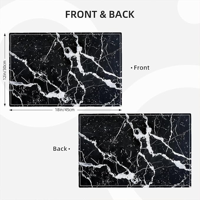 Black Marble Placemats Set of 6, Abstract Place Mats Washable Double-Sided Table Mats for Kitchen Dining Room Home Party Indoor Decor 6 PCS 12x18 Inch