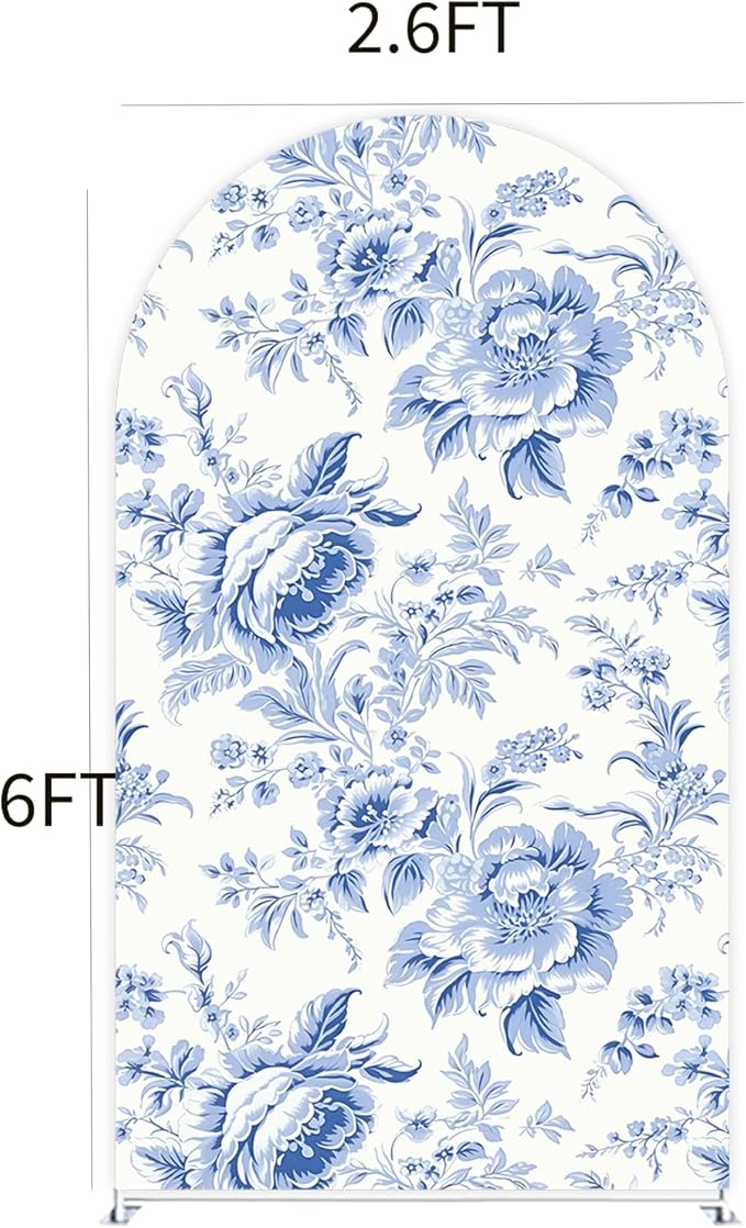 Blue Toile Arch Backdrop Vintage Floral French Toile Style Backdrop Elegant Blue and White Botanical for Wedding Baby Shower Classic European Party Decor Photography Background (G4224,6FT)