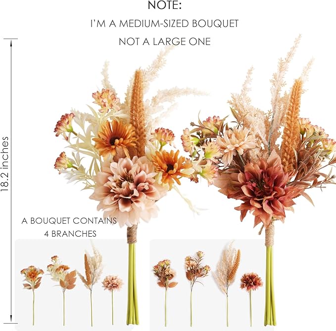 Fake Flower Bouquet, Faux Flower Arrangement for Decorating Kitchens, Bedrooms, Bathrooms, Realistic Artificial Flowers Made of Silk & Plastic, Floral Decoration with Dahlia & Small Blossoms