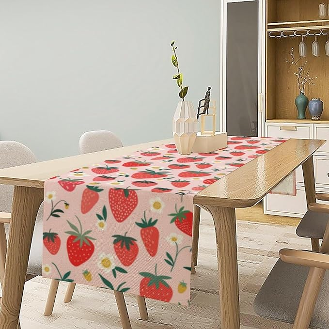 Strawberry Table Runner, Spring Summer Fruit Birthday Party Decoration Dining Room Home Kitchen Table Decor 13 x 70Inch