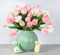 DEEMEI 16Pcs Artificial Pink Tulips & White Calla Lily Silk Fake Flowers 13.4" for Easter Mother's Day Home Kitchen Wedding Decorations
