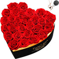 Preserved Roses Flowers for Delivery 27 Pcs, Forever Flores in Heart Box with Necklace, Eternal Rose Anniversary Birthday Gift for Women Wife Girlfriend, Rosas for Valentines Christmas, Red