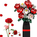 Roses Flower Bouquet Building Kit, Artificial Roses Flower Bouquet Building Set with Vase, DIY Artificial Flower Bouquet Set for Home Office Decoratin, Valentine Christmas