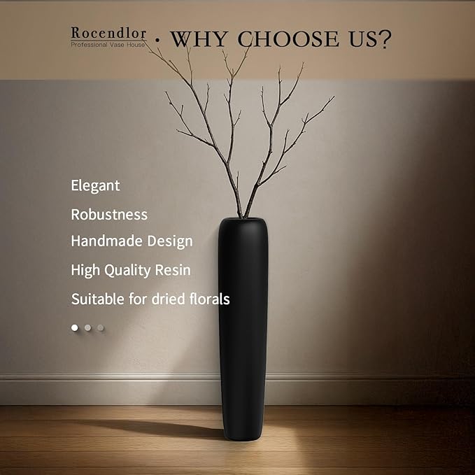 27.5" Black Vase for Home Decor - Tall Floor Vase for Living Room, Bedroom, Office - Elegant Minimalist Tall Vases for Large Dried Stems, Pampas Grass, Artificial Branches