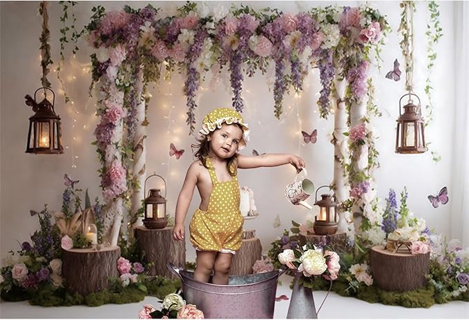 Baocicco Rustic Flower Wall Backdrops 7x5ft Farmhouse Wedding Background Photography Baby Shower Bridal Shower Backdrop Purple Floral Wooden Butterfly Backdrop Kids Adults Portraits Studio Props