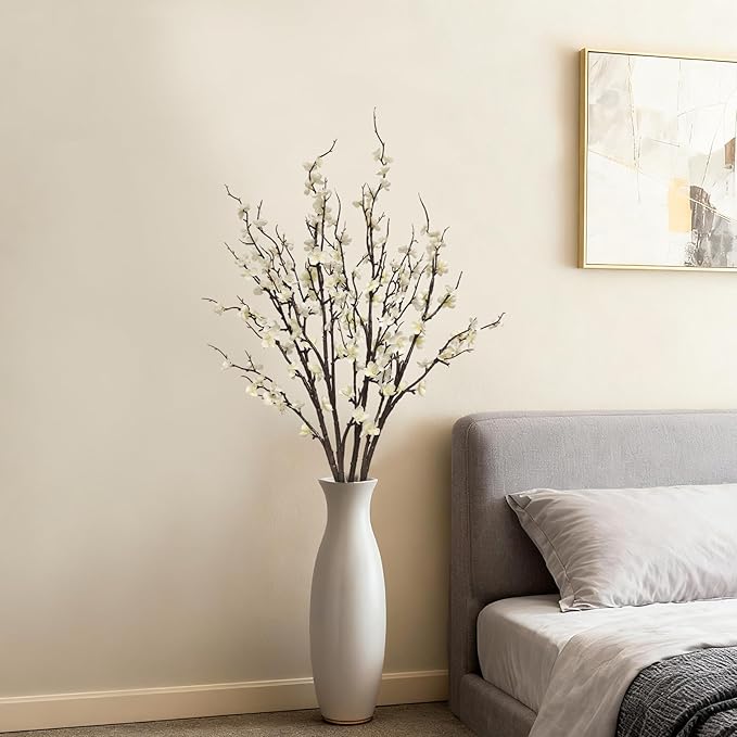4 Pcs Cherry Blossom Branches 39 Inch White Fake Flowers Spring Decorations for Home Decor, Artificial Flowers Long Stem Branches for Vase Wedding Office Party Table Decor Centerpieces