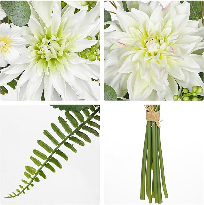 Dahlia Artificial Flowers 9PCS Fake White Flowers Realistic Dahlia Daisies Silk Flower Arrangements Faux Flowers for Vase Floral Centerpiece Arrangements Wedding DIY Bridal Bouquet Party Home Decor