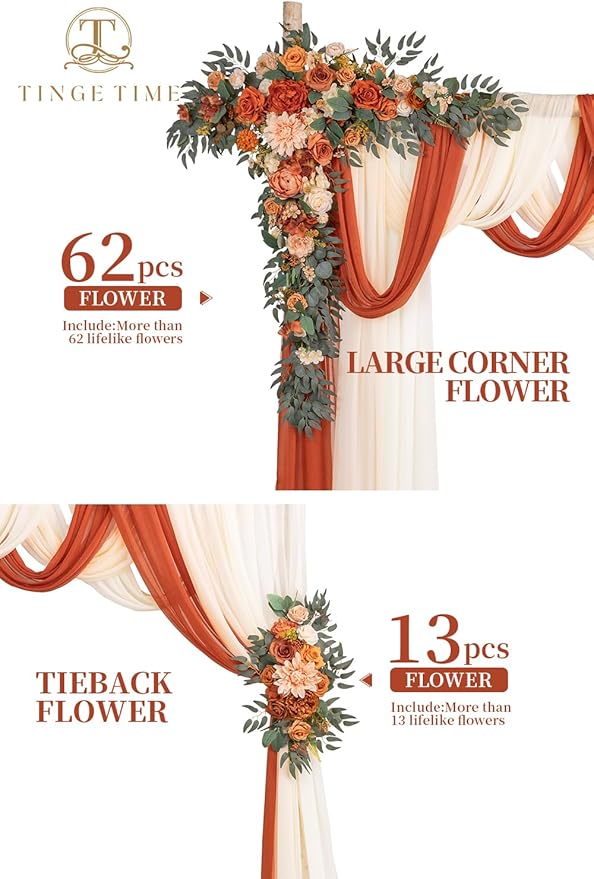 TINGE TIME Artificial Arch Flowers Kit Pack of 5, Fall Wedding Decorations for Reception with Hanging Flowers, Wedding Arch Silk Floral Arrangements Ceremony Backdrop Bridal Shower Outdoor Party Decor