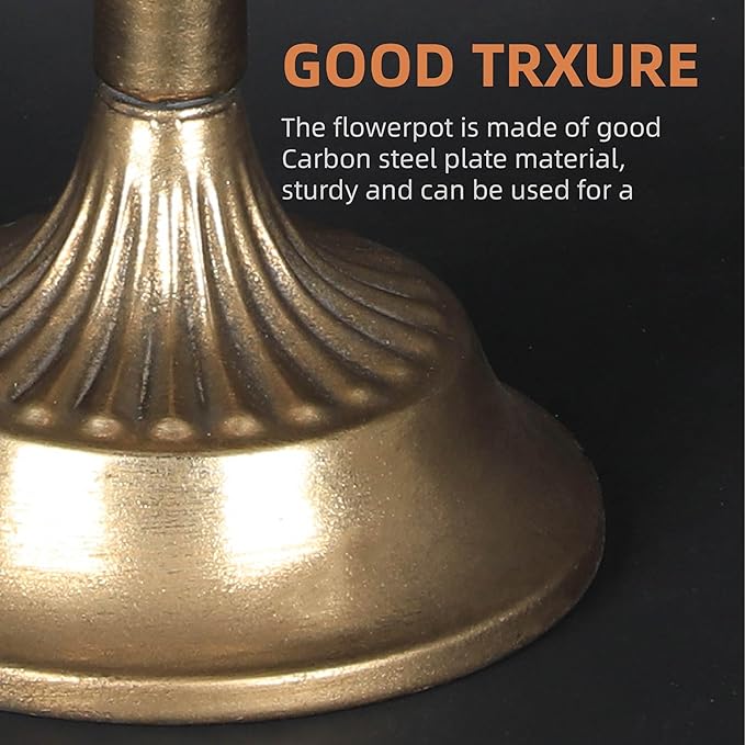 WORTH Gold Color Urn Vases for Centerpieces Set of 2 (Large: 8.8" H x 7.8" Dia. & Small: 6.1" H x 7.8" Dia.) - Classic Metal Trumpet Flower Pots for Table, Bowl Vase for Wedding Party Event Home Decor
