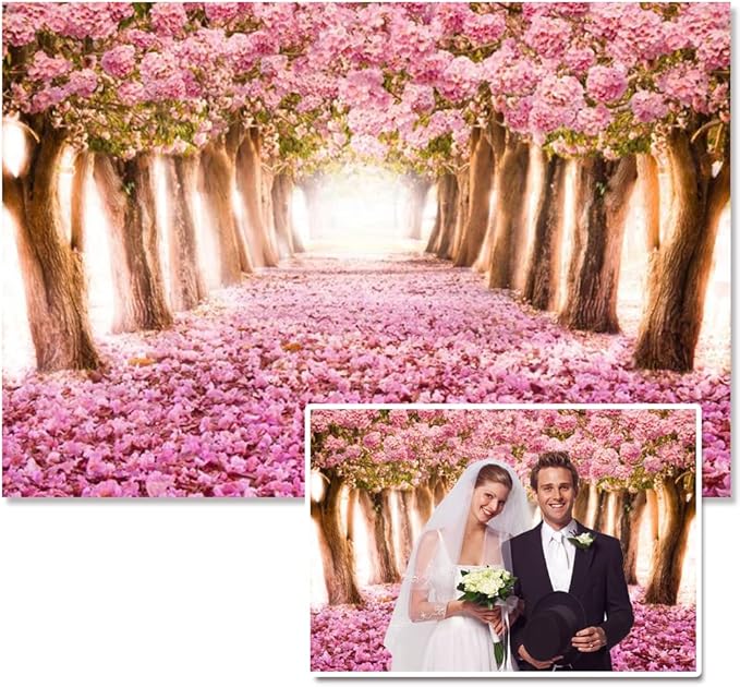 AOFOTO 10x7ft Spring Cherry Blossom Backdrop Sweet Pink Flowers Tree Floral Petal Boulevard Photography Background Wedding Photo Studio Props Girl Bride Woman Lady Mother Artistic Portrait Wallpaper