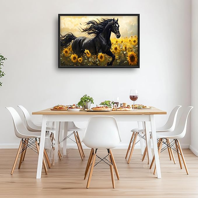 Horse Sunflower Large Decor Wall Art Framed Pictures for Living Room, Animal Oversized Canvas Print Painting Modern Extra Large Framed Artwork for Bedroom Office Home Decor 36"x24"