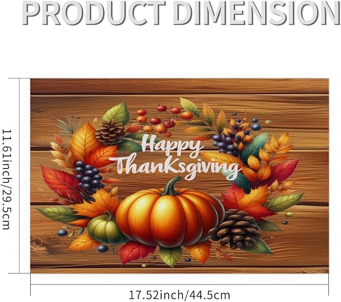 Thanksgiving Pumpkin Holiday Rainbow Placemats Set of 4 PVC Vinyl Non Slip Table Mats Heat Resistant Place Mats Washable Wipeable Dining Table Mat for Kitchen Party Indoor Outdoor Decorative Gift