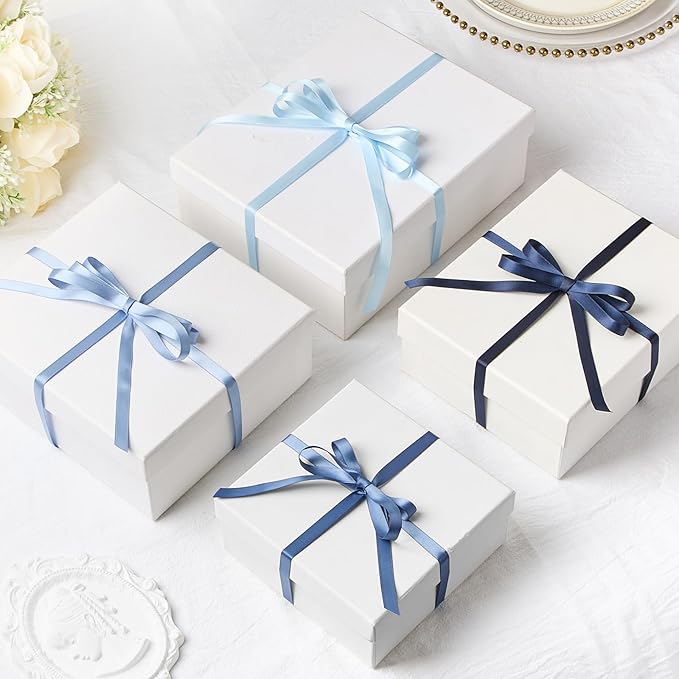 3/8 Inch Dusty Blue Satin Ribbon, 4 Rolls Total 40 Yards, Double Faced Mixed Blue Thin Fabric Ribbon for Gift Wrapping, Flower Bouquets, Crafts, Wedding Decorations