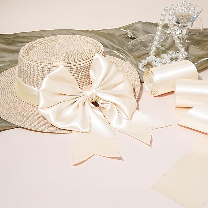 LaRibbons Nude Satin Ribbon 4 Inch 10 Yards Double Faced Luxury Nude Silk Ribbon for Gift Wrapping Flower Bouquets Bow Christmas Wedding Party Decoration Wreath Sash