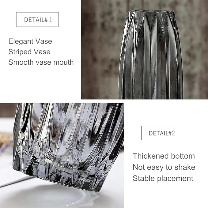 Flower Vase,7.8 inch,GIDARY Thickened Clear Ribbed Glass Vase for Bookshelf,Dinner Table,Indoor Office Desktop,Meeting Room,Home Christmas Day Decoration