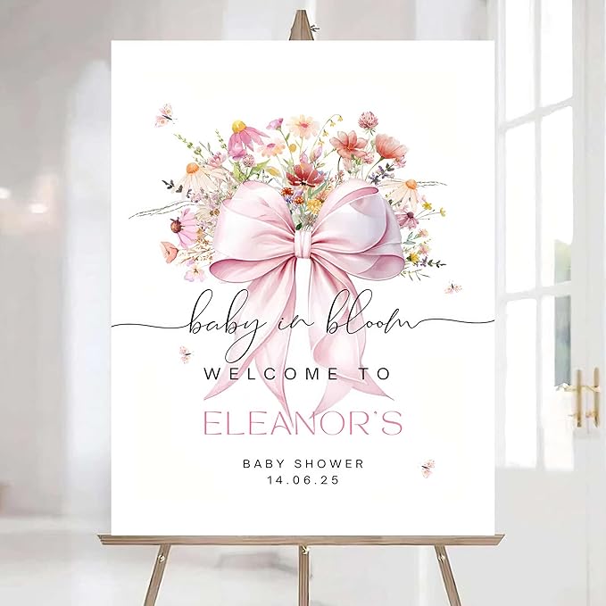 Editable Wildflower Baby Shower Welcome Sign, Personalized Boho Floral Baby Shower Sign, Spring Flowers Theme, Elegant Flower Decorations, Custom Name Signage for Boy or Girl #10