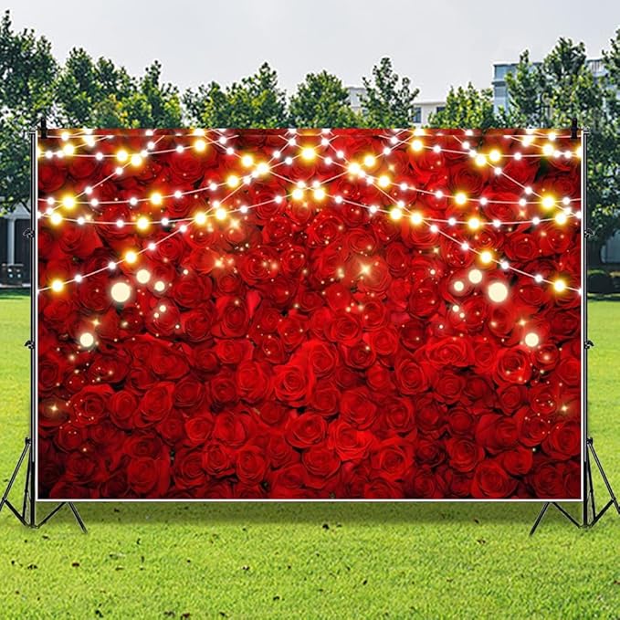 Leowefowa 10x6.5ft Red Rose Photo Backdrop Romantic Rose Floral Wall Background for Lover Sweet Valentine's Day Wedding Bridal Shower Mother's Day Sweet Party Banner Decor Photo Supplies Prop