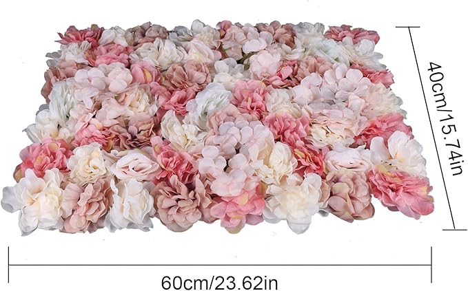 6pcs Flower Wall Panel Set, Artificial Wall Flower Backdrop,Artificial Flower Wall Mat Silk Rose Flower Panels,Hydrangea Rose Floral Panel for Party Wedding (6PCS Rose Hydrangea)