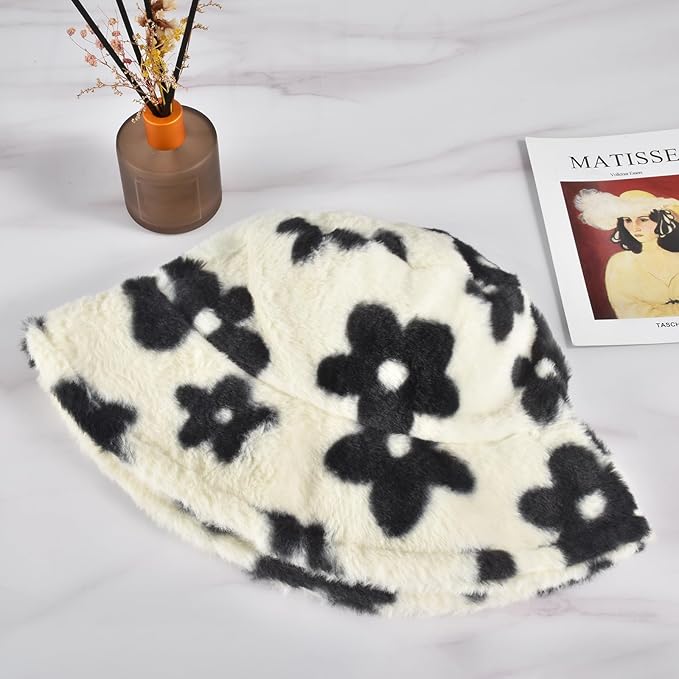Winter Soft Faux Fur Plush Bucket Hat, Lovely Fisherman Cap, Fashion Outdoor Thick Warm Sun Cap for Women
