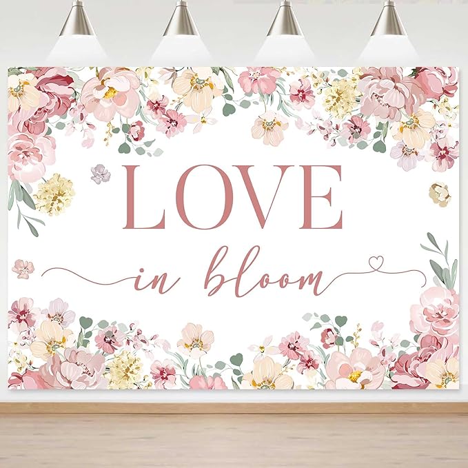 Sensfun Love in Bloom Bridal Shower Decorations Backdrop Rose Pink Wildflower Wedding Shower Background Boho Floral Engagement Banner Wedding Bachelorette Party Decorations Supplies 8x6ft