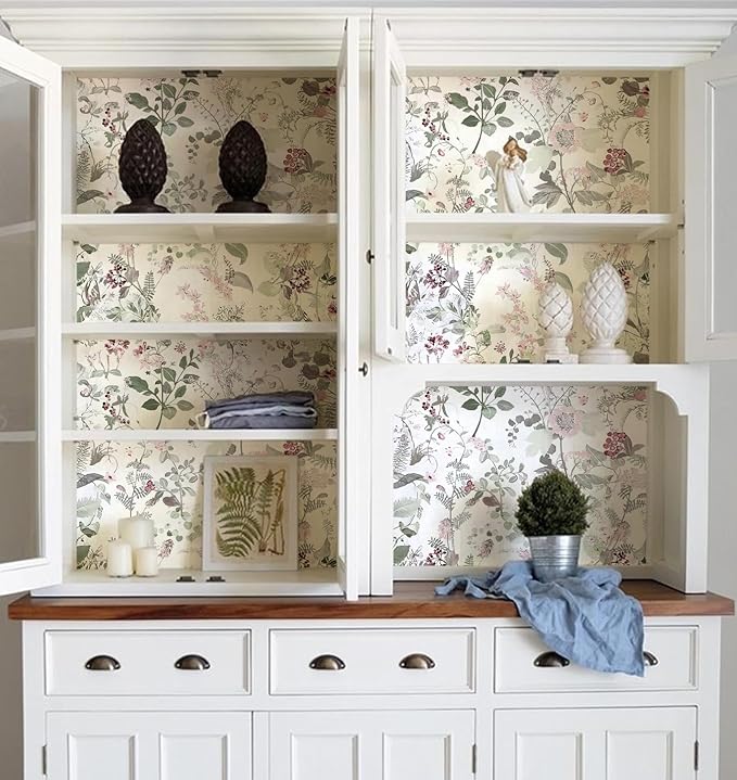 Erfoni 17.7"x118" Floral Peel and Stick Wallpaper Boho Floral and Leaf Contact Paper for Cabinets Decorative Wallpaper Flower Modern DIY Self Adhesive Removable Wall Paper Covering Bedroom Wall Vinyl