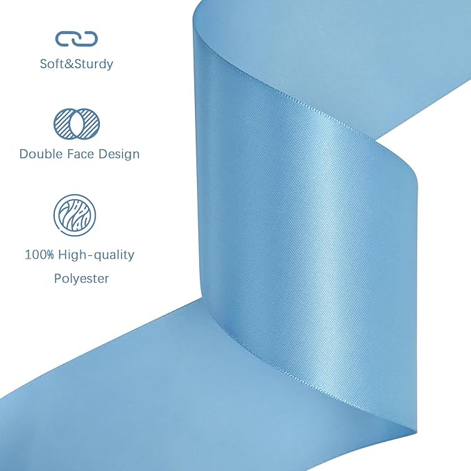Dusty Blue Satin Ribbon 3 inch X 15 Yards Polyester Ribbon for Gift Wrapping Very Suitable for Weddings Party Hair Bow Invitation Decorations and More