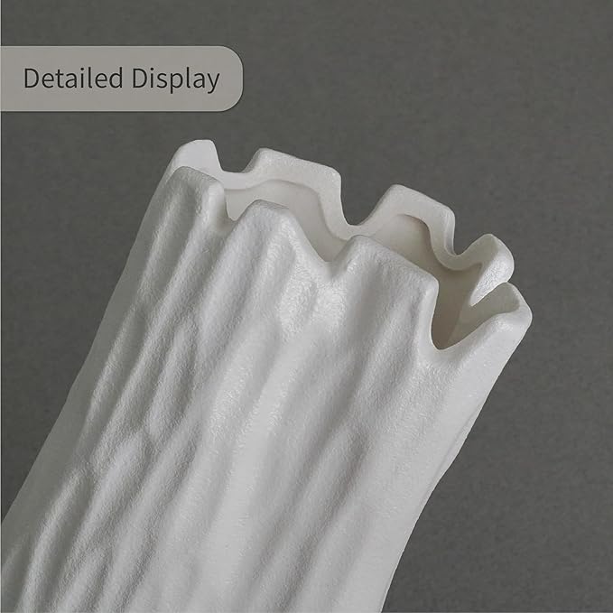 10.7 Inch White Ceramic Vase, Organic Nature Shape, OOSTONEE Boho Nordic Modern Style White Flower Vase, Shelf, Home, Living Room, Coffee Table Centerpiece, Ceramic vases for Home Decor