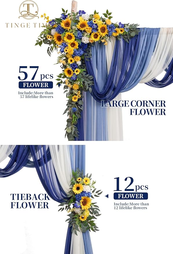 TINGE TIME Artificial Arch Flowers Kit Pack of 5, Wedding Decorations for Reception with Hanging Flowers, Wedding Arch Silk Floral Arrangements Ceremony Backdrop Bridal Shower Outdoor Party Decor