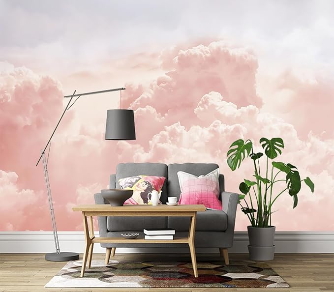 Eierme-Sun and Cloud Background with a Pastel Colored Mural Wallpaper Peel and Stick 90" x 67"