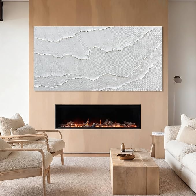WINKAILIN White Abstract Textured Wall Art Modern 24x48 inch Canvas Ocean Wave Artwork Minimalist Hand-drawn Painting Contemporary White Posters Print for Living Room Bedroom Office Décor