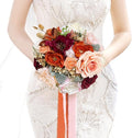 8.6 Inch Wedding Bouquets for Bride Bridesmaid, Burnt Orange Burgundy Rose Bridal Bouquet Terracotta Fall Wedding Artificial Silk Flower Boho Rustic Ceremony Anniversary Decor Toss Bouquet