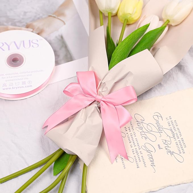 Pink Satin Ribbon, Double Faced 1 Inch X 25 Yards Pink Ribbon, Premium Satin Ribbons for Gift Wrapping, Crafts, Hair Bow Making, Sewing, Flower Bouquet, Wedding Party Decor
