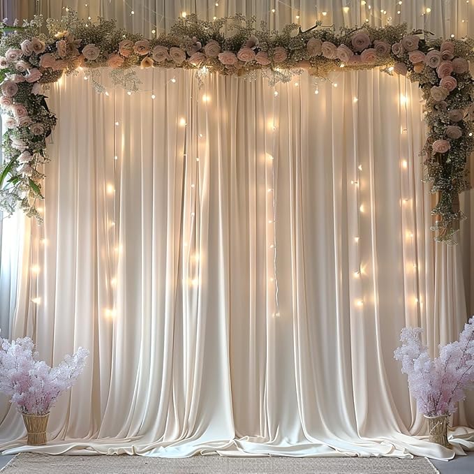20x10ft Wrinkle Free Ivory Backdrop Curtain for Parties Soft Fabric Drapes Wedding Ivory Curtain Backdrop for Birthday Party Decorations Background for Photography 5x10ft,4 Panels