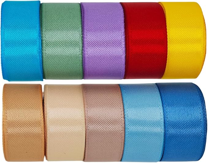 Ribbon 1-1/2 inch, 10 Vintage Colors，50 Yards Double Faced Satin Ribbon Set, 5 Yards Each for Gift Wrapping, Flower Bouquet, Bow, Hair, Wedding, DIY Crafts, Holiday Party Decorations
