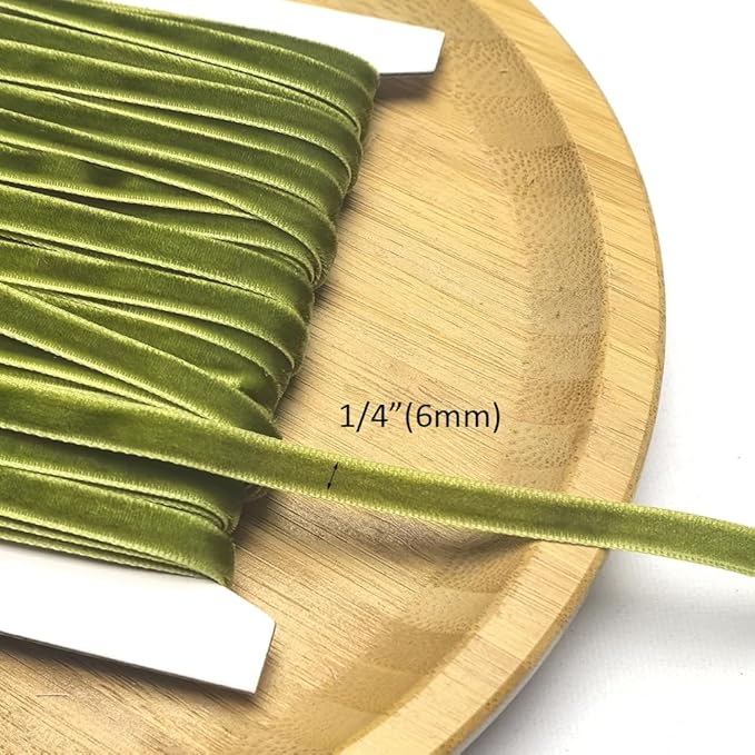 Chenkou Craft 25 Yards 1/4" Velvet Ribbon Lots Bulk (Olive, 1/4"(6mm))