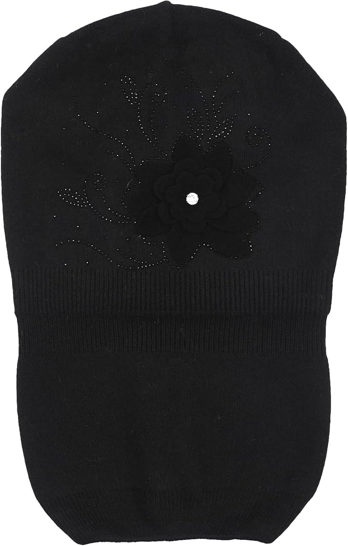 ZLYC Women Floral Slouchy Beanie Hat Double Layer Winter Knit Skull Cap