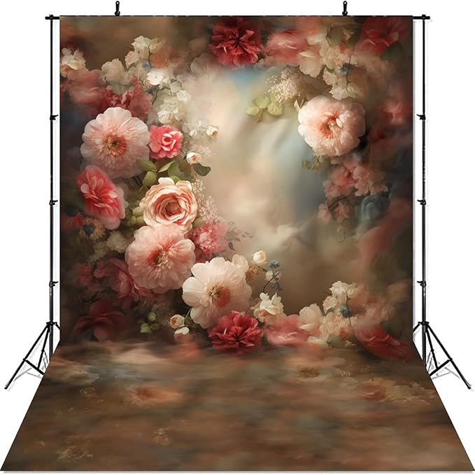 Mocsicka Abstract Floral Backdrop for Photography Retro Brown and Pink Spring Watercolor Painting Floral Background Newborn Baby Shower Pregnancy Photos Portrait Decoration Backdrop