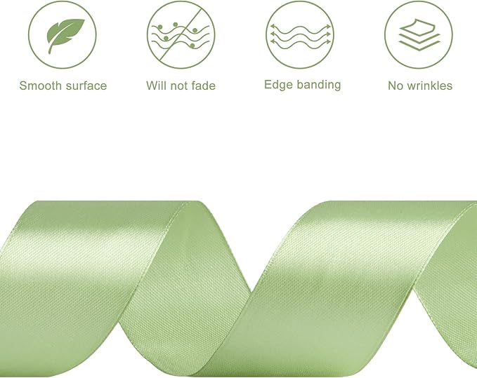 1-1/2 Inches 100 Yards Sage Green Satin Ribbon, Ribbon Roll for Flower Bouquets, Gift Wrapping, Wedding, Handmade Crafts