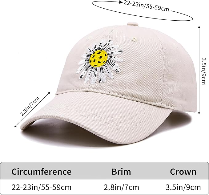 Waldeal Pickleball Hat for Women, Ajustable Embroidered Daisy Washed Denim Baseball Cap